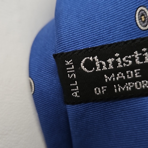 Christan Dior Blue Print Silk Neck Tie - Picture 7 of 9